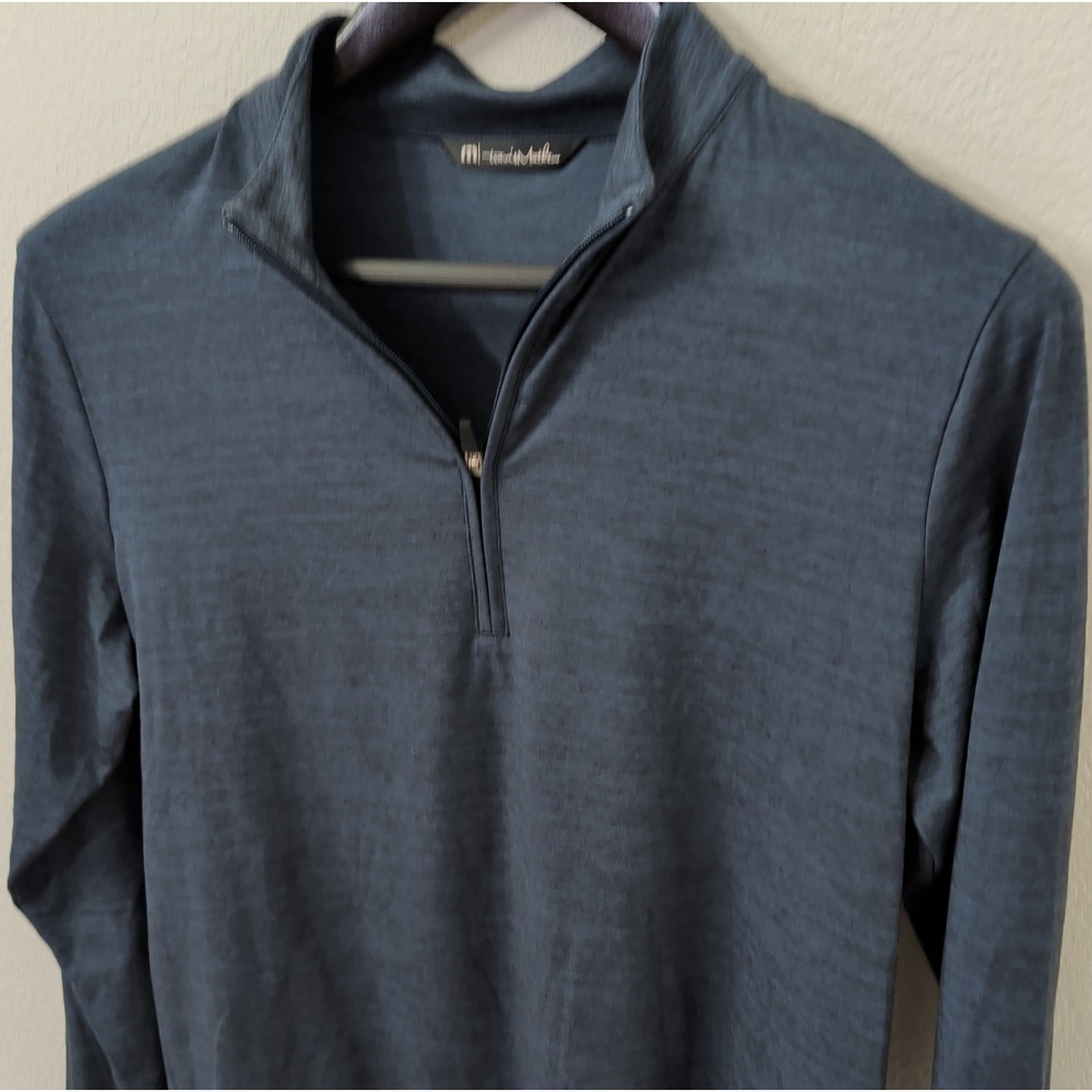 TravisMathew Mens Heathered Quarter Zip Pullover Blue Charcoal Large L RN123280